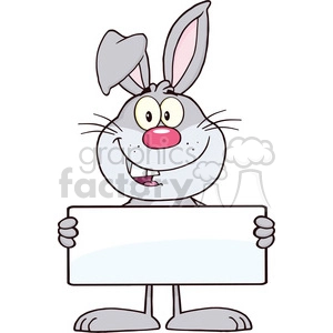 Royalty Free RF Clipart Illustration Funny Gray Rabbit Cartoon Character Holding A Banner