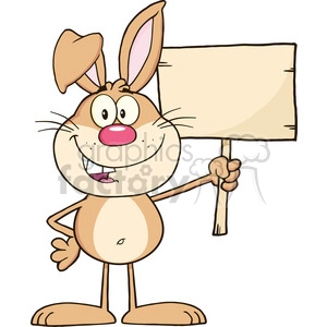 Royalty Free RF Clipart Illustration Funny Rabbit Cartoon Character Holding A Wooden Board
