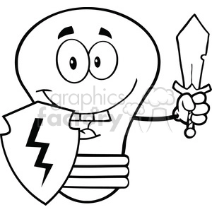 6116 Royalty Free Clip Art Light Bulb Guarder With Shield And Sword