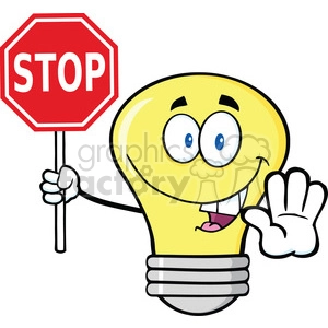 6142 Royalty Free Clip Art Light Bulb Cartoon Character Holding A Stop Sign