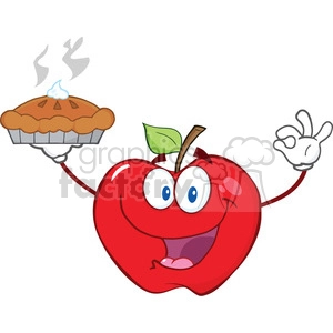 6539 Royalty Free Clip Art Happy Red Apple Character Holding Up A Pie