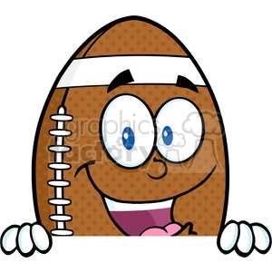 6582 Royalty Free Clip Art American Football Ball Cartoon Mascot Character Over Blank Sign