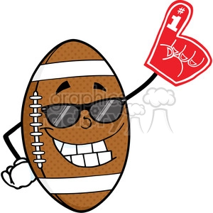6588 Royalty Free Clip Art Smiling American Football Ball With Sunglasses Holding A Foam Finger