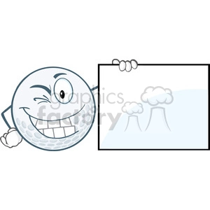 6499 Royalty Free Clip Art Winking Golf Ball With Showing A Sign