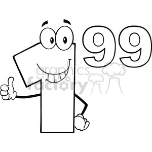 Black And White Price Tag Number 1-99 Cartoon Mascot Character Giving A Thumb Up