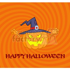 6612 Royalty Free Clip Art Scaring Halloween Pumpkin With A Witch Hat And Sign