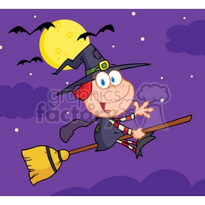 6631 Royalty Free Clip Art Halloween Little Witch Cartoon Character Waving For Greeting In The Night