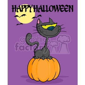 6623 Royalty Free Clip Art Halloween Cat On Pumpkin Cartoon Illustration