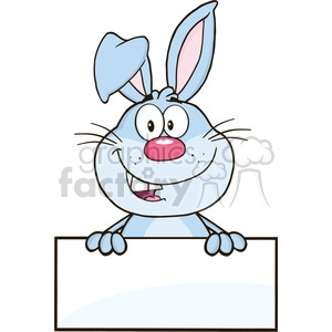 Royalty Free RF Clipart Illustration Cute Blue Rabbit Cartoon Mascot Character Over Blank Sign