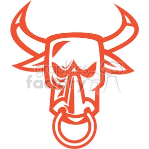 The clipart image shows a stylized and simplified representation of the front-facing head of a bull, with a red color scheme. It may be used as a mascot or logo for entities associated with cattle ranching, Western culture, and country themes. The retro style of the image suggests a vintage or nostalgic aesthetic.
