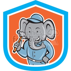 elephant in builder outfit hammer in shield shape