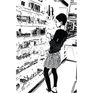 women selecting makeup from store