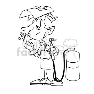 cartoon welder smoking a cigarette black and white