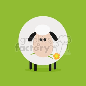 8220 Royalty Free RF Clipart Illustration Cute White Sheep With A Flower Modern Flat Design Vector Illustration