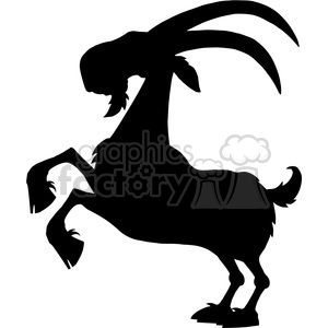 The image is a black silhouette of a goat rearing up on its hind legs. The goat has prominent horns and a beard, and it appears to be in a playful or lively pose.
