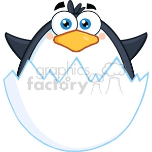 Royalty Free RF Clipart Illustration Surprise Baby Penguin Out Of An Egg Shell