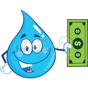 Royalty Free RF Clipart Illustration Water Drop Character Showing A Dollar Bill