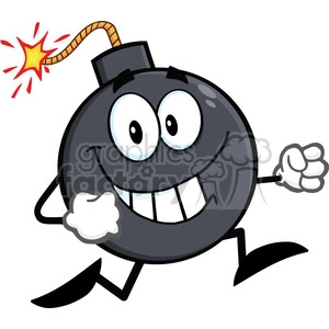 Royalty Free RF Clipart Illustration Smiling Bomb Cartoon Character Running