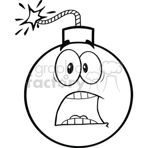 Royalty Free RF Clipart Illustration Black and White Scared Bomb Cartoon Character