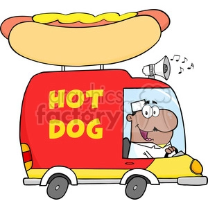 Royalty Free RF Clipart Illustration African American Hot Dog Vendor Driving Truck