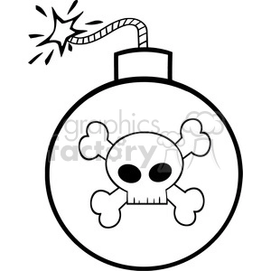 Royalty Free RF Clipart Illustration Black and White Cartoon Bomb With Skull And Crossbones