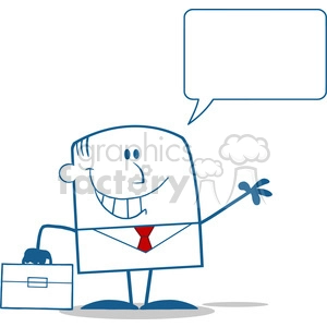 Royalty Free RF Clipart Illustration Smiling Businessman Waving Monochrome Cartoon Character With Speech Bubble