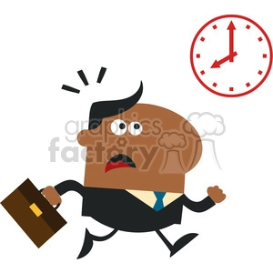 8273 Royalty Free RF Clipart Illustration Hurried African American Manager Running Past A Clock Modern Flat Design Vector Illustration