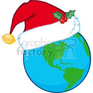 8210 Royalty Free RF Clipart Illustration Santa Hat On A Earth