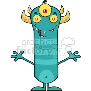8923 Royalty Free RF Clipart Illustration Happy Horned Blue Monster Cartoon Character With Welcoming Open Arms Vector Illustration Isolated On White