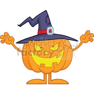 Scaring Halloween Pumpkin With A Witch Hat
