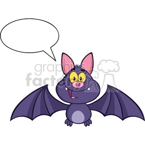 8944 Royalty Free RF Clipart Illustration Happy Vampire Bat Cartoon Character Flying With Speech Bubble Vector Illustration Isolated On White