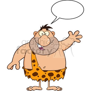 8419 Royalty Free RF Clipart Illustration Funny Caveman Cartoon Character Waving With Speech Bubble Vector Illustration Isolated On White