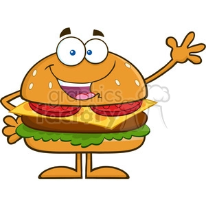 8561 Royalty Free RF Clipart Illustration Happy Hamburger Cartoon Character Waving Vector Illustration Isolated On White