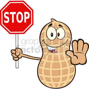 8731 Royalty Free RF Clipart Illustration Smiling Peanut Cartoon Mascot Character Holding A Stop Sign Vector Illustration Isolated On White