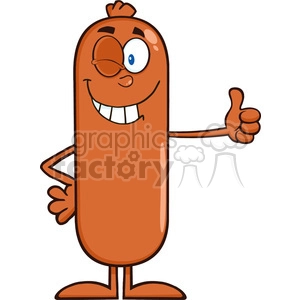 8490 Royalty Free RF Clipart Illustration Winking Sausage Cartoon Character Showing Thumbs Up Vector Illustration Isolated On White