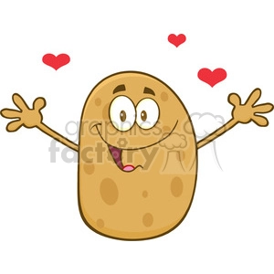 8787 Royalty Free RF Clipart Illustration Happy Potato Cartoon Character With Hearts And Open Arms For A Hug Vector Illustration Isolated On White