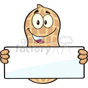 8737 Royalty Free RF Clipart Illustration Peanut Cartoon Mascot Character Holding a Blank Sign Vector Illustration Isolated On White
