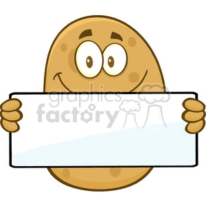8788 Royalty Free RF Clipart Illustration Potato Cartoon Character Holding A Blank Sign Vector Illustration Isolated On White
