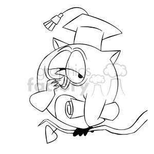 buho the cartoon owl tired after graduating black white