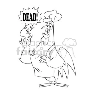 cartoon chicken chef holding a broken egg black white