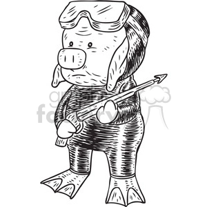 scuba pig vector illustration