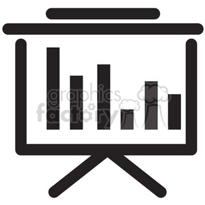 The clipart image is a black and white outline icon representing a presentation. It features various symbols commonly associated with presentations, including a chart and graph. It's designed for use in digital media, such as social media or websites, as it's vector meaning it's easily scalable without losing quality.
