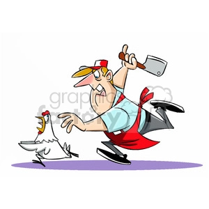 Chuck the cartoon butcher chasing a chicken