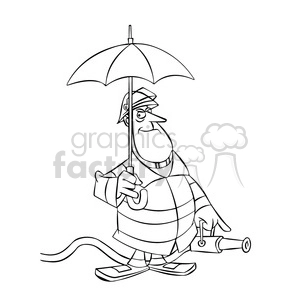 frank the cartoon firefighter holding an umbrella black white