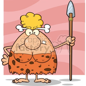 angry cave woman cartoon mascot character standing with a spear vector illustration