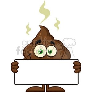 royalty free rf clipart illustration smiling funny poop cartoon character holding a blank sign vector illustration isolated on white backgrond