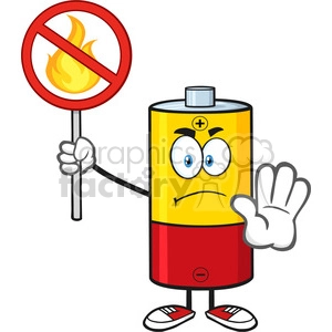 royalty free rf clipart illustration angry battery cartoon mascot character holding a no fire sign vector illustration isolated on white 01