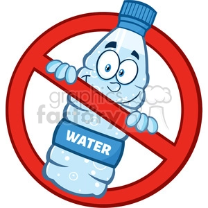 royalty free rf clipart illustration restricted symbol over a water plastic bottle cartoon imascot character vector illustration isolated on white