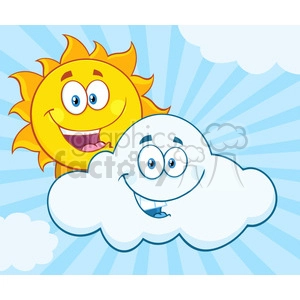 royalty free rf clipart illustration happy summer sun and smiling cloud mascot cartoon characters vector illustration with background