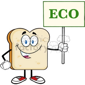 illustration smiling bread slice cartoon mascot character holding a sign with text eco vector illustration isolated on white background